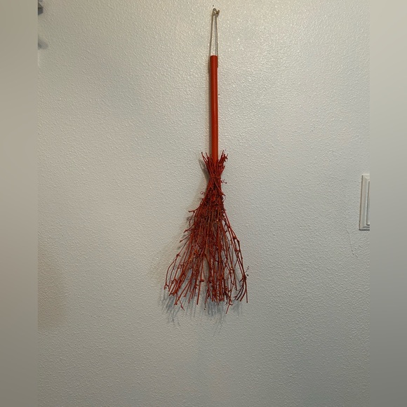 Orange sparkly Hanging Witch’s Broom Halloween Decor - Picture 1 of 7